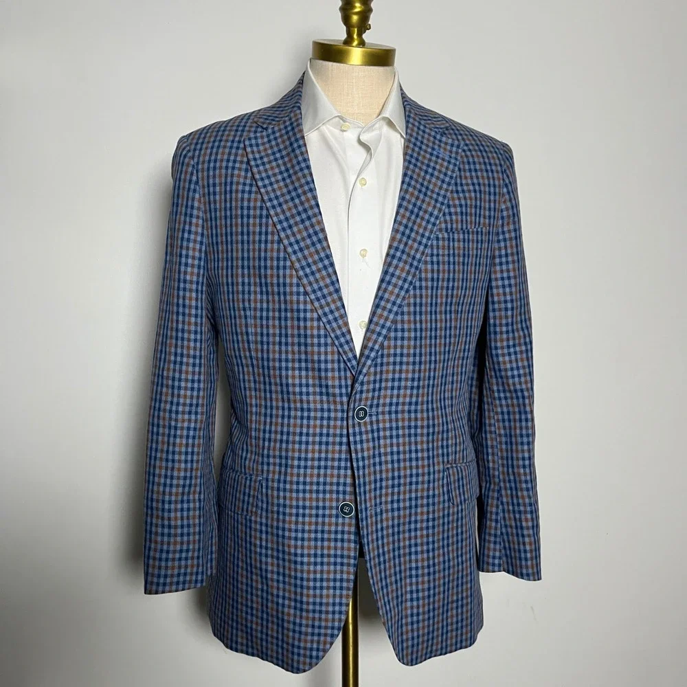 Tailorbyrd Blue & Brown Windowpane Sport Coat Blazer